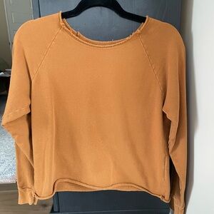 Mate Organic Cotton Cropped Raw Edge Sweatshirt, brown, small